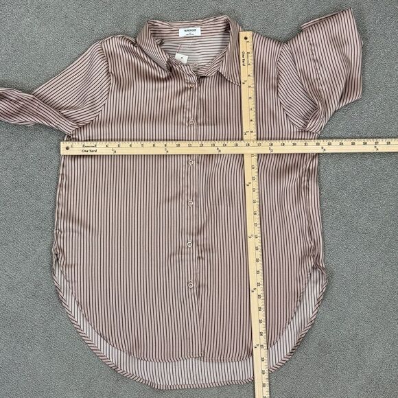 The Workshop Satin Pinstripe Oversized Button Up Shirt Mocha Medium Boyfriend - Picture 14 of 15